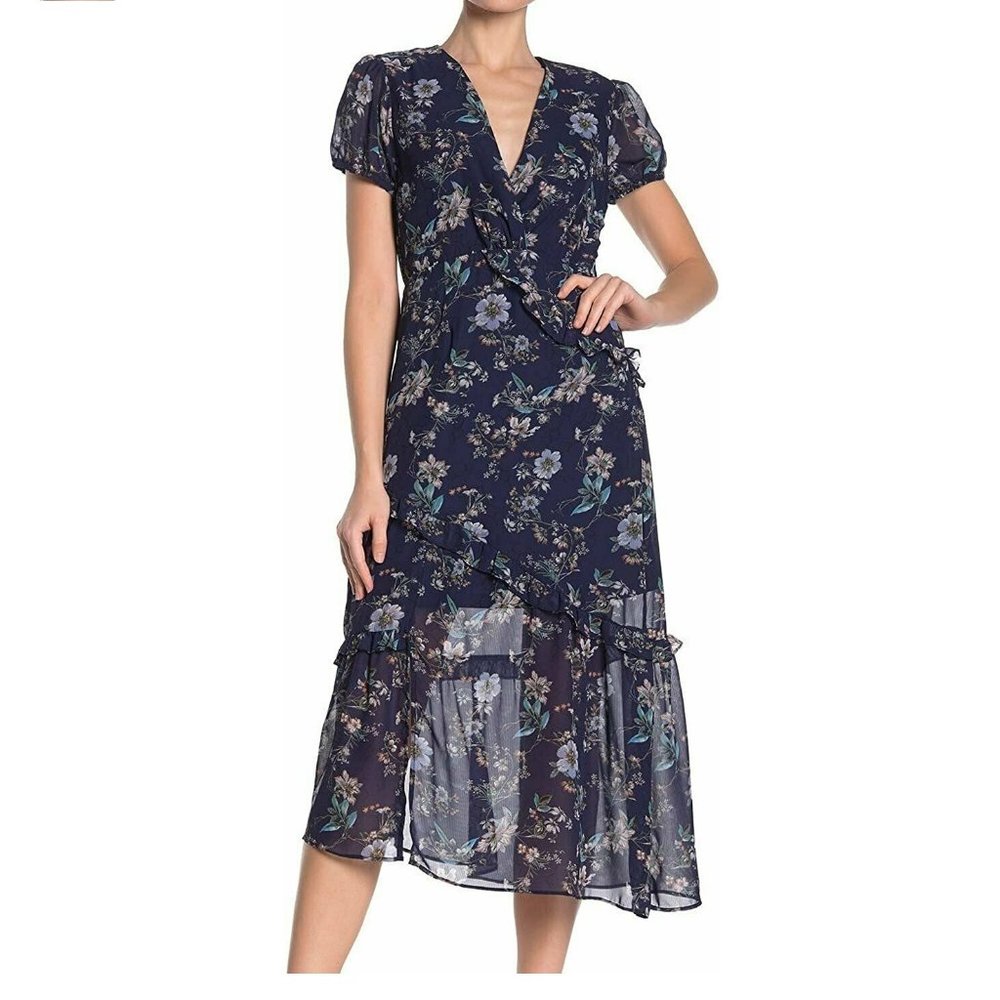 NSR Women Sleeveless Lace Midi Dress | Size Medium | Navy Blue